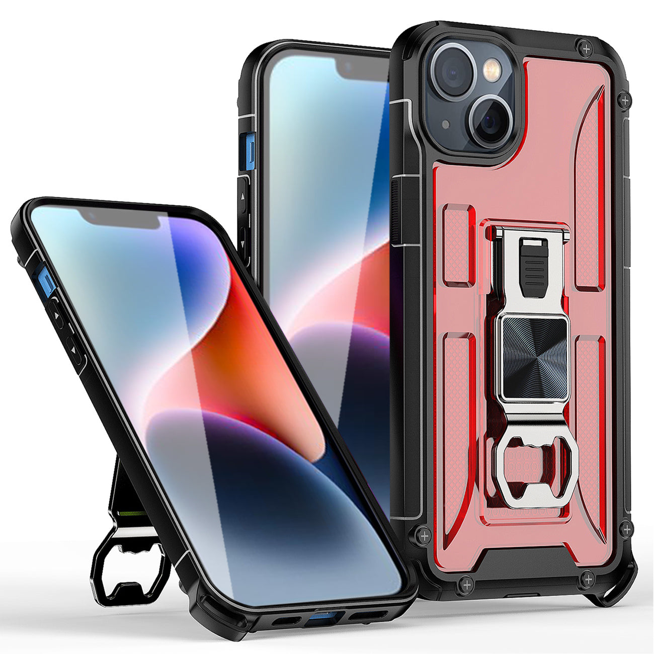 Kickstand Ring Holder/Bottle Opener with Magnetic Car Mount for IPHONE 14  In Red